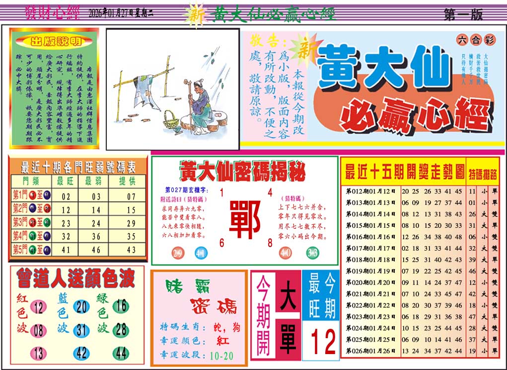 027期黄大仙必赢心经A[图]